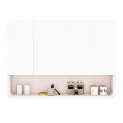Armoire en aluminium pour miroir pour salle de bain, 35 po x 28 po, DEL avec 3 couleurs, désembuage, plateau à cosmétiques, support pour sèche-cheveux, armoire pour salle de bain kaki, aluminium, contenant, espace