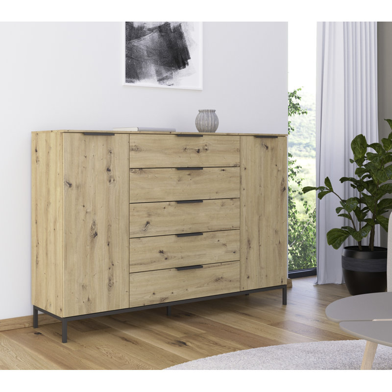 5 - Drawer Chest of Drawers, Oak/Graphite