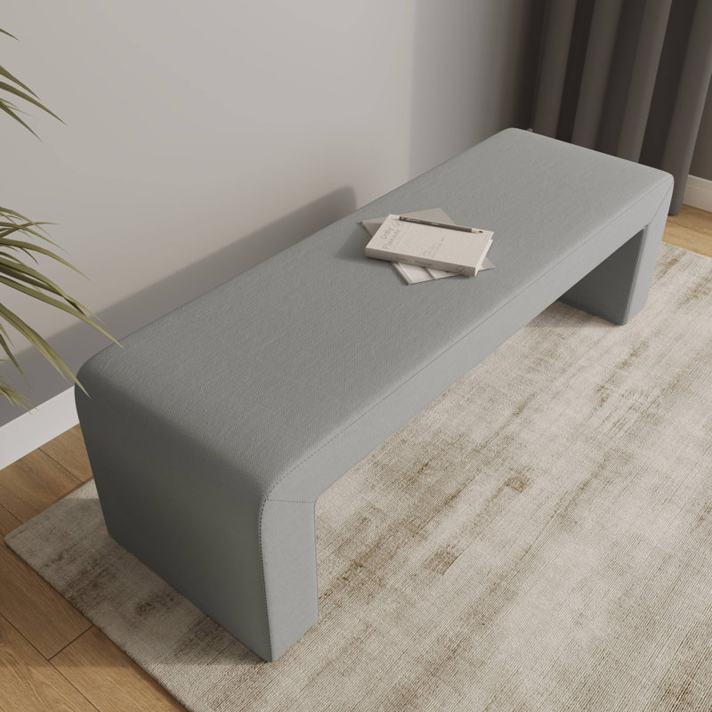 63" Modern Upholstered Bench in Velvet or Boucle - Curved Waterfall Accent Bench with Padded Seat And No Assembly Required for Bedroom, Entryway, or Living Room