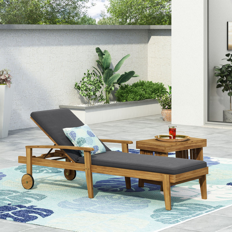 Chaise longue d'extérieur, Naturel, Gris