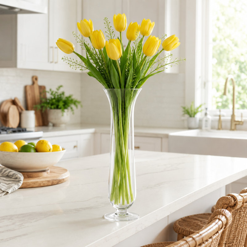 Tall Glass Flower Vase - Decorative Bouquet Display Centrepiece, 45cm / Footed Trumpet