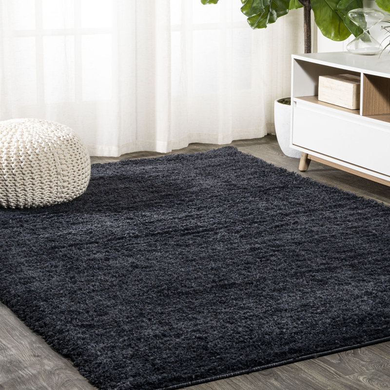 Tapis bleu marine à poils longs Anttwan, Rectangle 3 pi 11 po x 5 pi 11 po