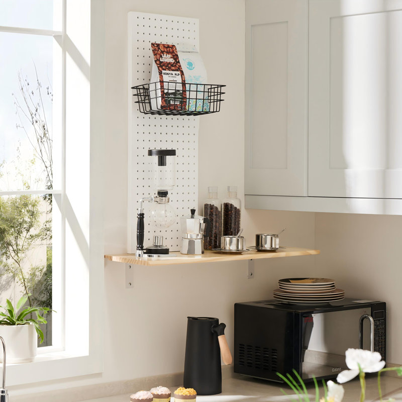 Floating Shelves And Pegboard With Led Lighting Strip
