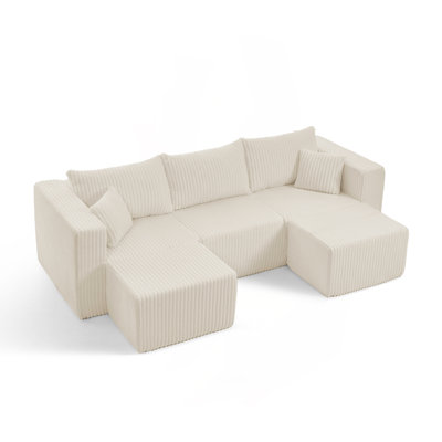 Compact Modular Sectional,Compressed Corduroy Sofa With Modern Minimalist Style, Ultra-Comfy Compression Modular Sofa With Space-Saving Efficient Design-Beige