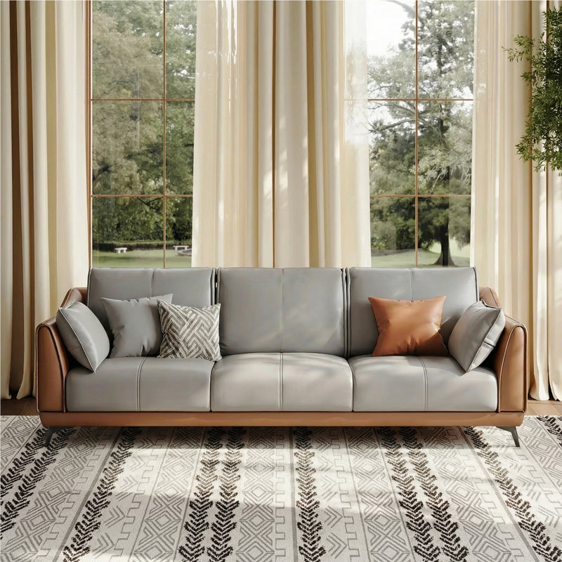 Modern Orange Faux Leather 83.4" Sofa With Streamlined Silhouette