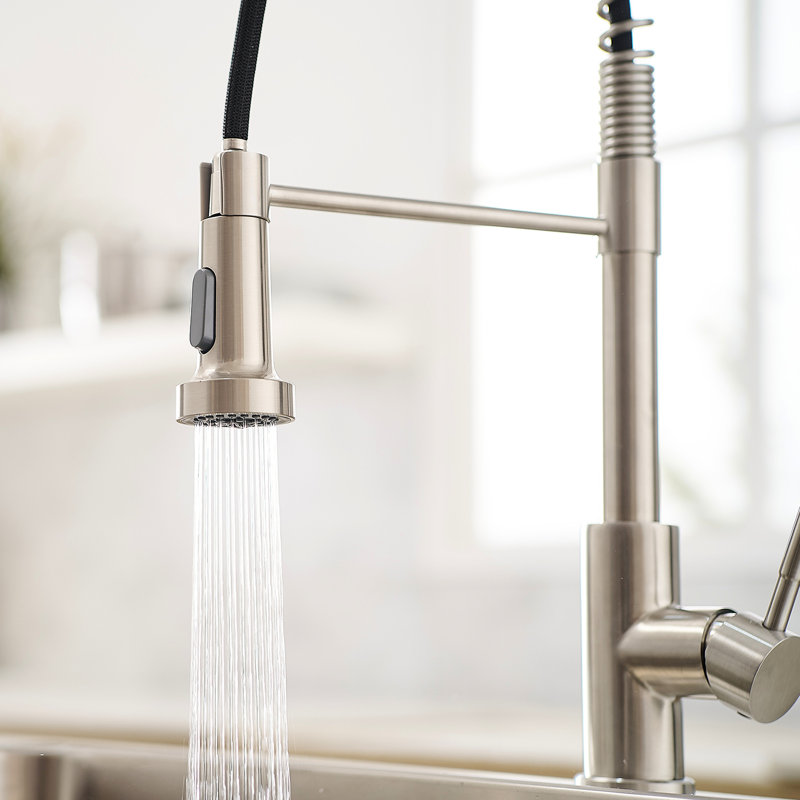 Contemporary Kitchen Sink Faucet In Brushed Nickel - Pull Out , Leak- Design, To Corrosion And Water Spots Fingerprints Watermarks