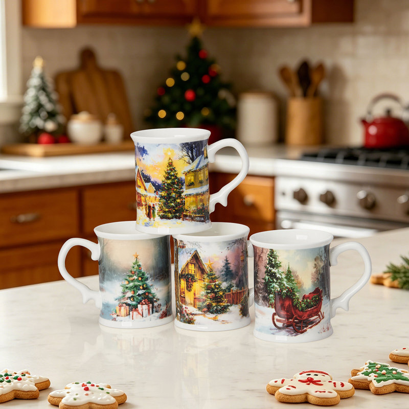 Mikasa Vintage Christmas Mugs, Set of 4