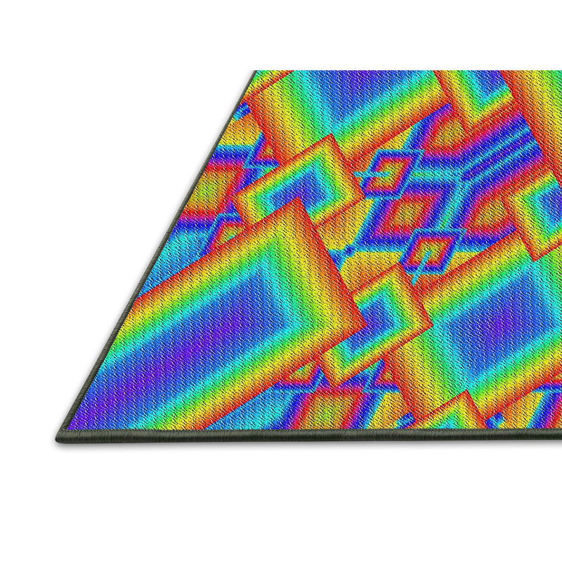Tapis abstrait bleu / jaune, Rectangle 8 pi x 10 pi