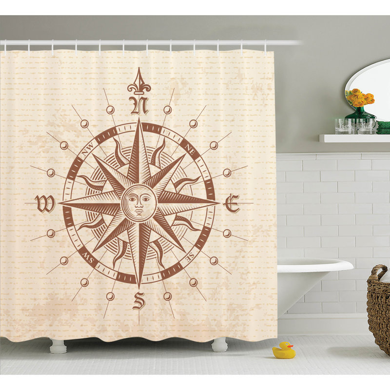 Ensemble de rideau de douche rétro antique Compass, H 70 po x l 69 po