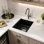 Évier de bar en composite de granite noir LQS 14 po x l 18 po avec grille d'évier et crépine