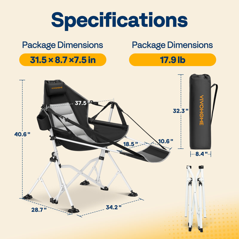 Portable Hammock Camping Chair with Adjustable Pillow, Back and Height