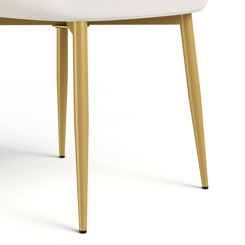 Ensemble de 2 chaises de salle à manger, chaises de cuisine modernes avec rembourrage doux, chaises de restaurant de ferme avec dossiers incurvés et pieds en métal, pour les salles à manger et les cuisines, blanc et or.