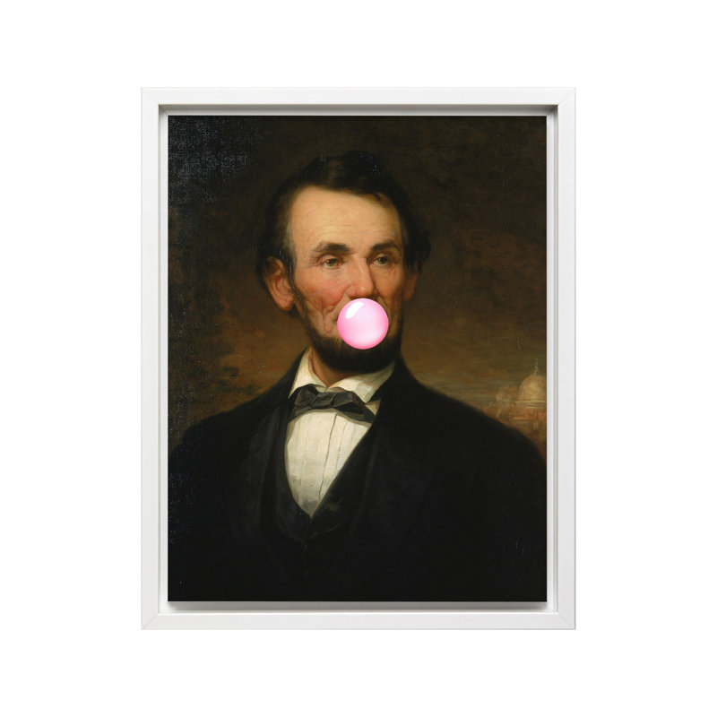 Abraham Lincoln rose gomme à bulles, Canvas, 12"H x 16"W, White Framed