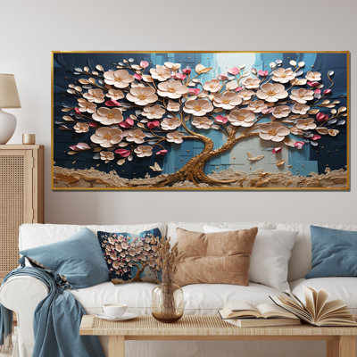 «Blue and White Orchid Tree Garden Of Branches I», reproduction d'art sur toile encadrée