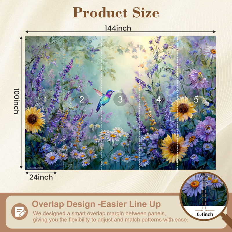 Peel and Stick Wallpaper Soft Pastel Lavender Wildflower Watercolor Wall Murals 100"H x 144"W Removable PVC Wall Paper Self-Adhesive Wall Decor for Living Room Bedroom Aesthetic Home Decor