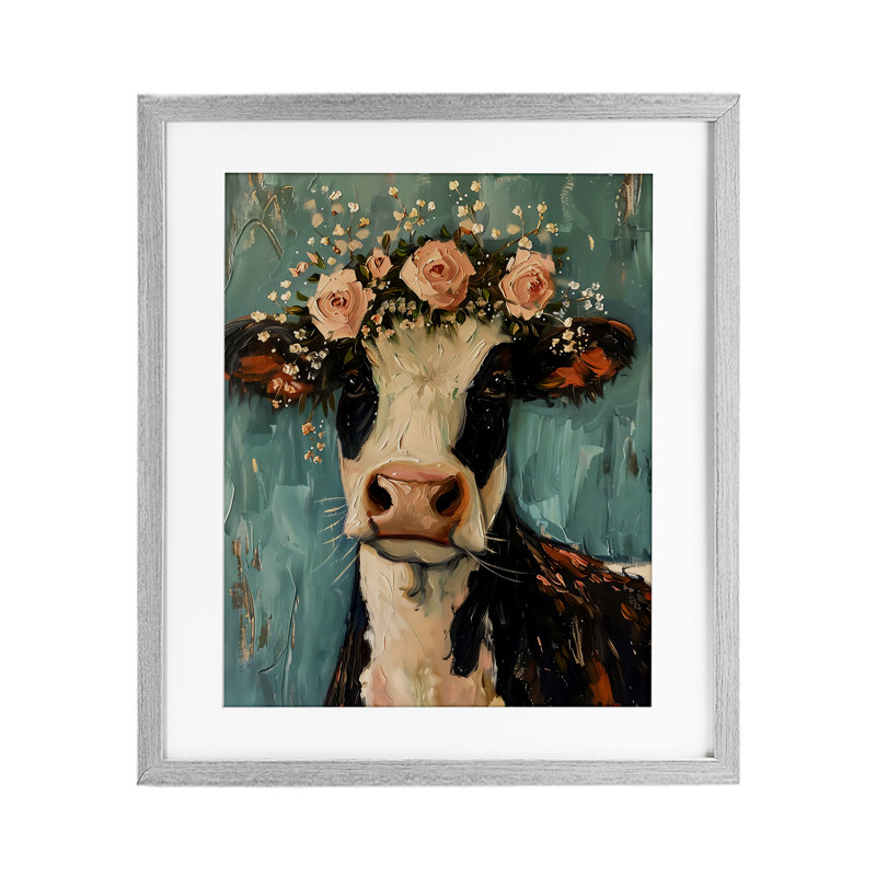 Jolie fleur de vache rose, reproduction encadrée sous verre, design par LSR Creative Studio, Cadre de ferme gris