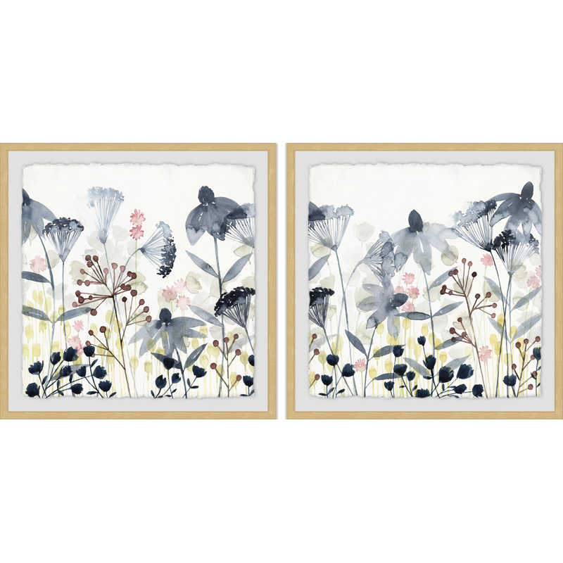 « happy jardin ii », ensemble de 2 reproductions de peintures à l’aquarelle encadrées, H 32 po x l 32 po x P 1,5 po