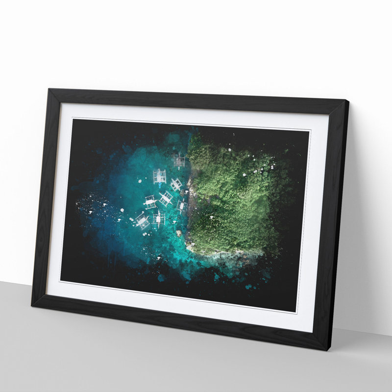 Boats in Cebu Philippines Paint Splash - Picture Frame Graphic Art, 36cm H x 48cm W x 2cm D, Black