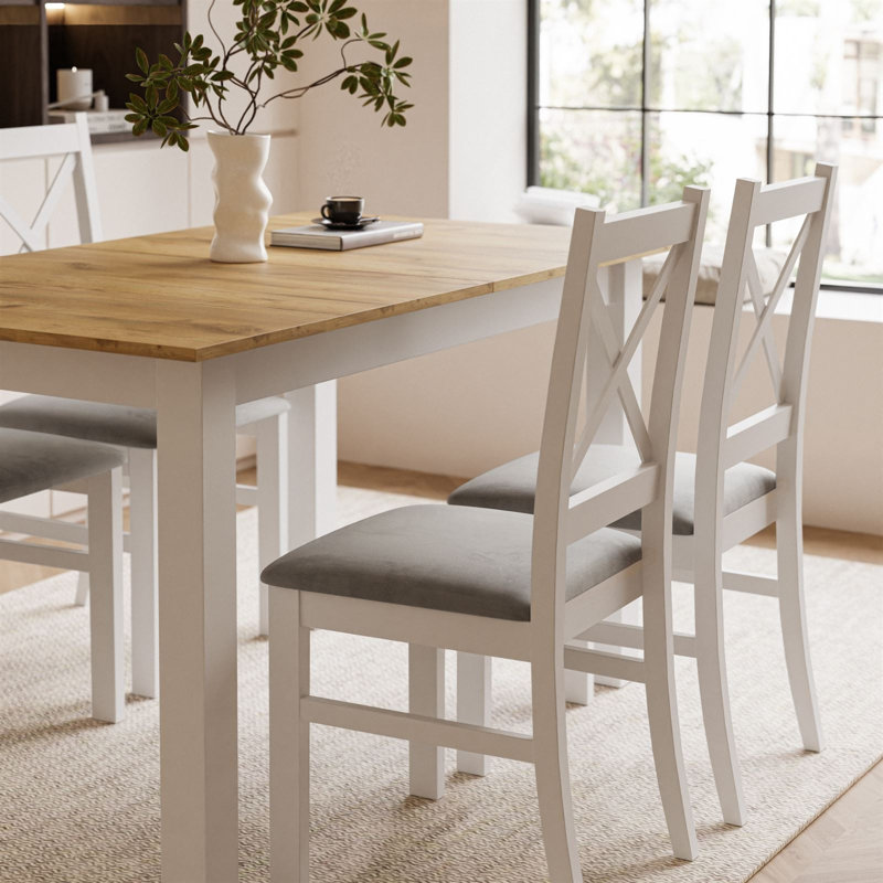 Mangine 4 - Person Dining Set, White/Paros 02, Brown, White