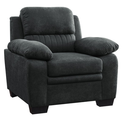 Chaise rembourrée en tissu texturé gris foncé avec base en bois massif pour la maison et le salon moderne