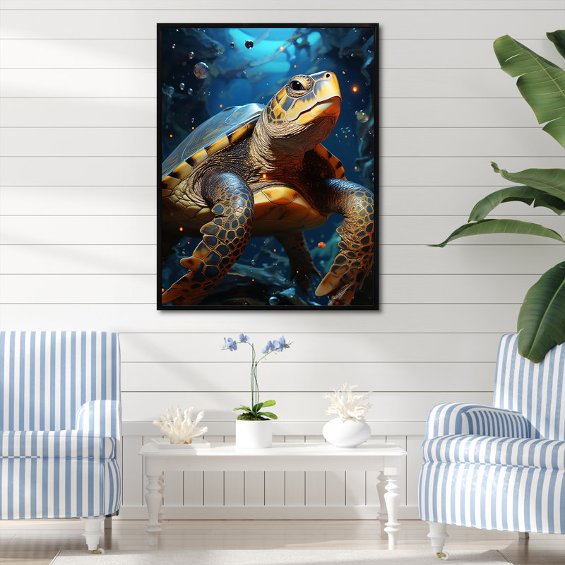 «Turtle with Starry Night Sky Above I», reproduction sur toile, Cadre flottant noir, H 32 po x l 16 po x P 1 po