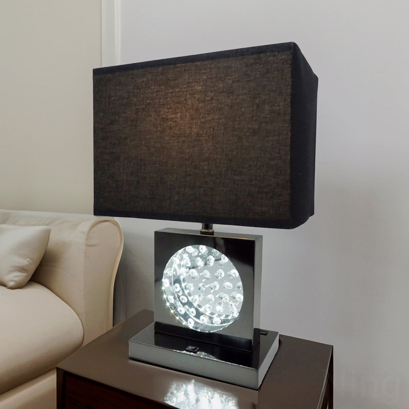1Pc Luxury Crystal Accent Table Lamp Nickel Led Light Touch Lamp Rectangular Shade, Gray, Black