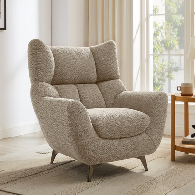34.65''Modern Boucle High-Back Wingback Accent Reading Armchair