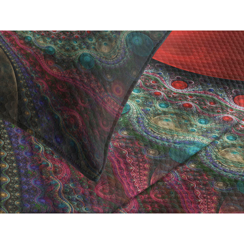 Ambesonne Pearls Bedspread Set Vintage Abstract Forms Multicolor, King Coverlet / Bedspread + 2 Standard Shams