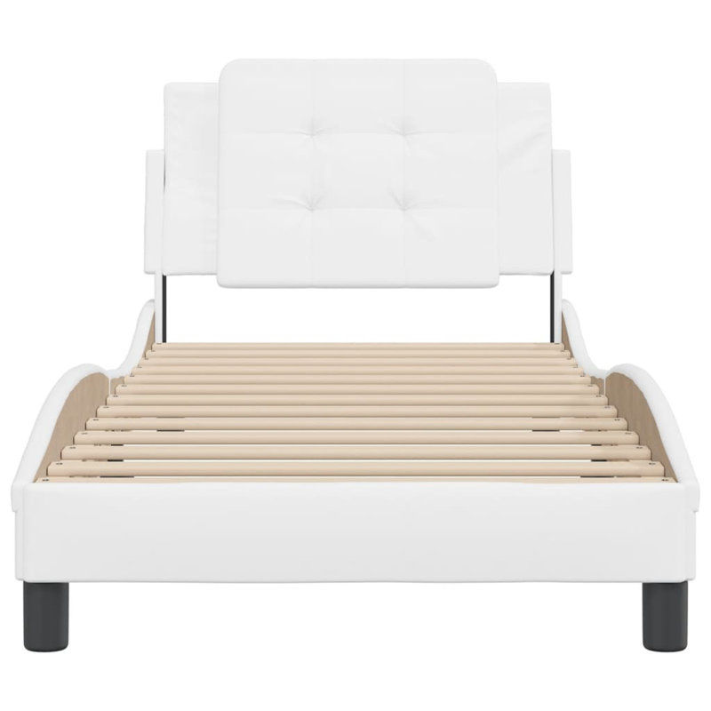 Vidaxl Bed Frame With Headboard Faux Leather, White , Extra-long Twin