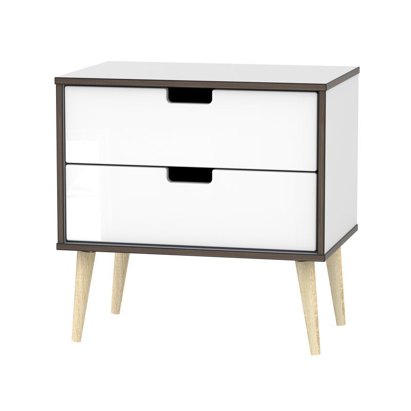 Fully Assembled Fairbury 2 Drawer Bedside Table, White Gloss/Oak