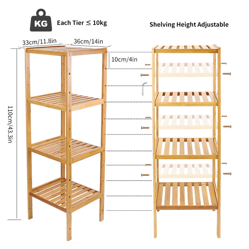 Étagère de coin autoportante en bambou H 43,3 po x l 14 po x P 11,8 po Liany