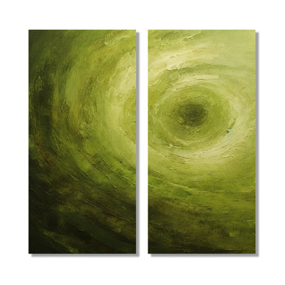 «Green Orbit Spiral», ensemble de 2 reproductions d'art sur toile abstraites en spirale