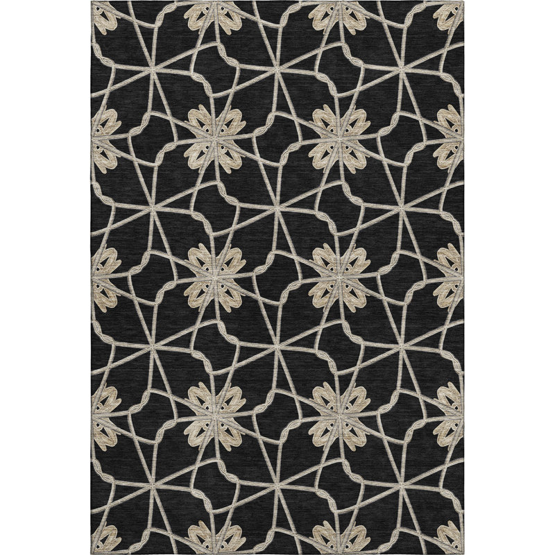Premium Machine Washable Prisco Black Rug, Rectangle 5' x 7'6"