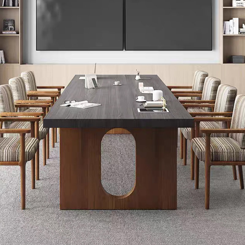 Gray + Nut-brown Rectangular Solid Wood desk