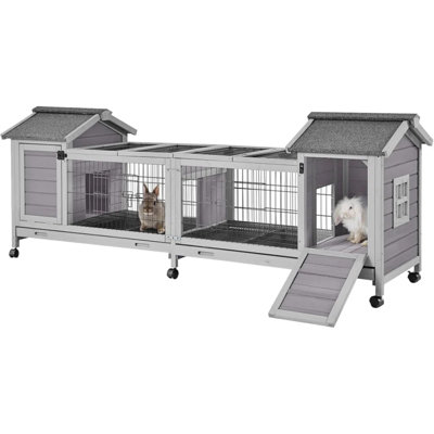 Rabbit Hutch Outdoor Bunny Cage Indoor with Large Space Guinea Pig House on Wheels 10.4 ft², No Leak Trays, Run