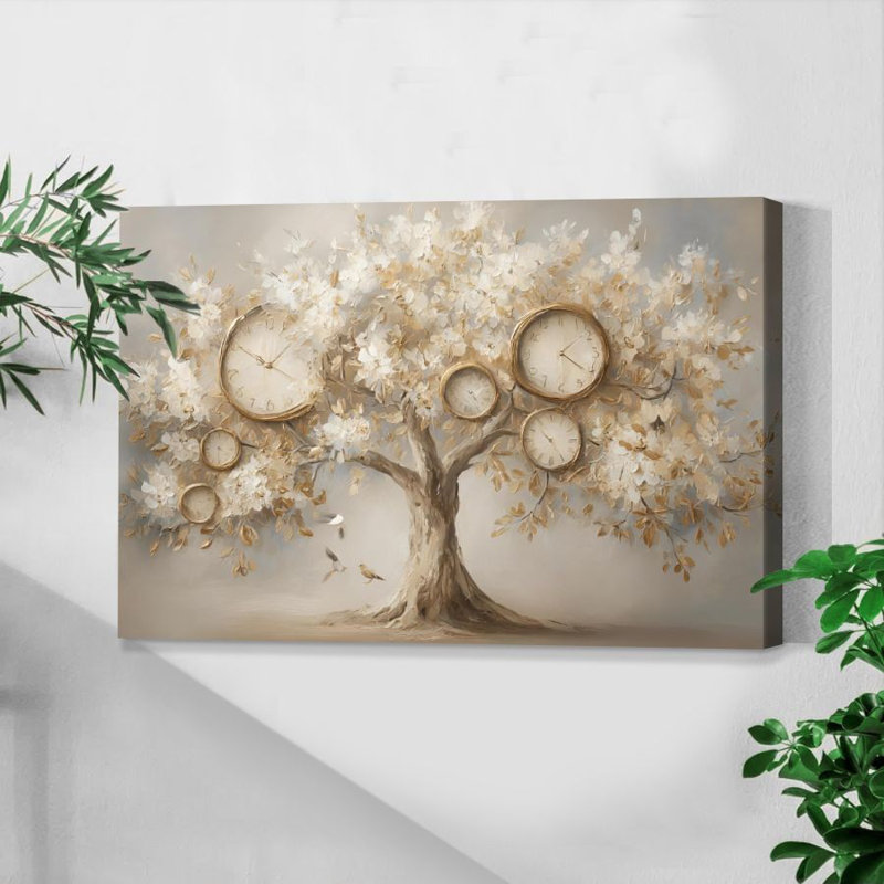Arbre en fleurs intemporel - Impression d'art botanique sur toile tendue sur châssis, 91,4 cm (H) x 61 cm (L), prête à être accrochée dans le salon