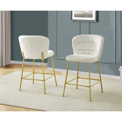 Chaises à hauteur comptoir avec velours texturé et base à carreaux