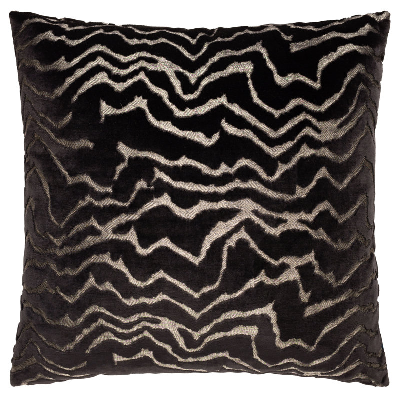 Tierra Abstract Square Cushion, Black Abstract, Feather