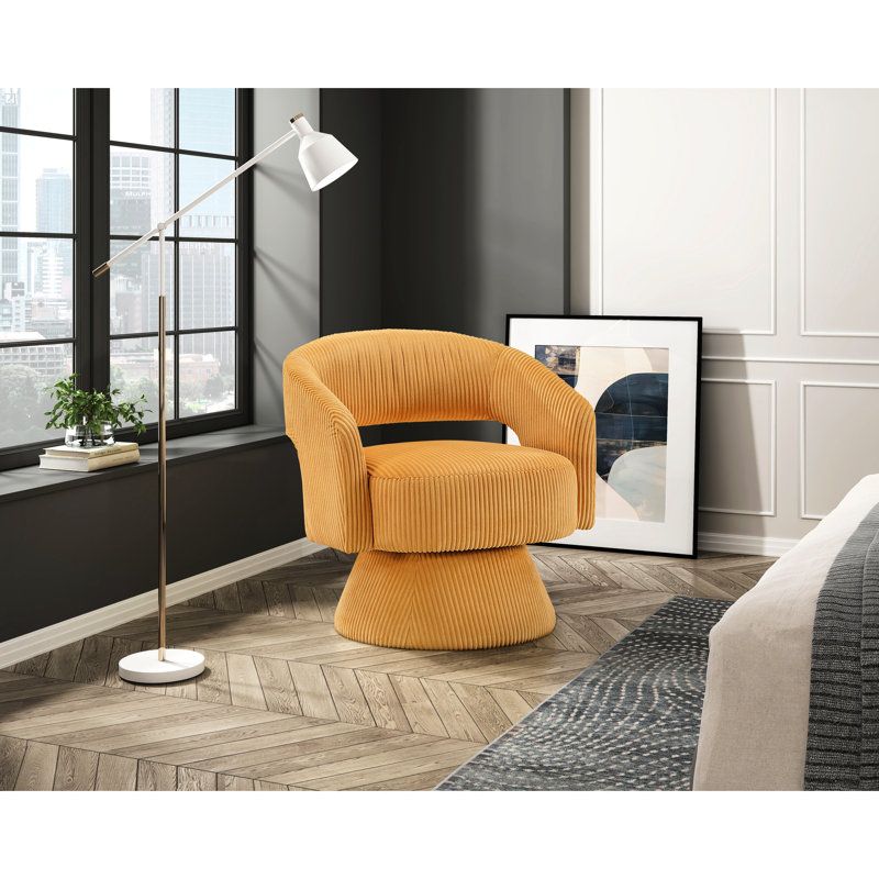 Fauteuil d'appoint pivotant à 360 degrés en velours côtelé, fabrication confortable en bois massif, Jaune