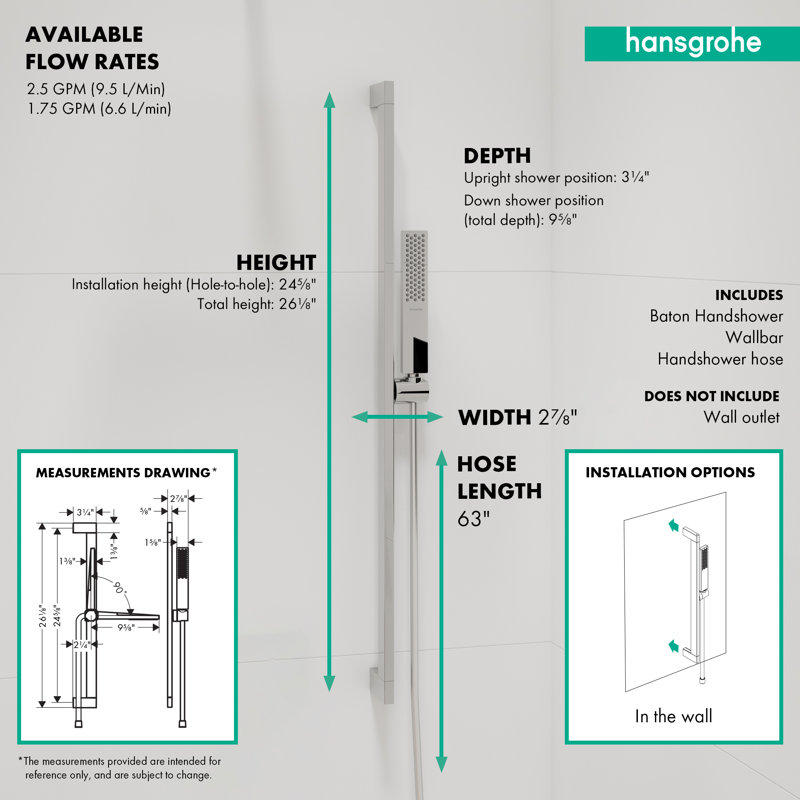 hansgrohe Pulsify E Wallbar Set 100 3-Jet 24", Chrome, 2.5 GPM
