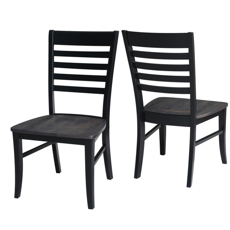 Sardinia Solid Wood Ladder Back Side Chair, Coal Black/Washed Black