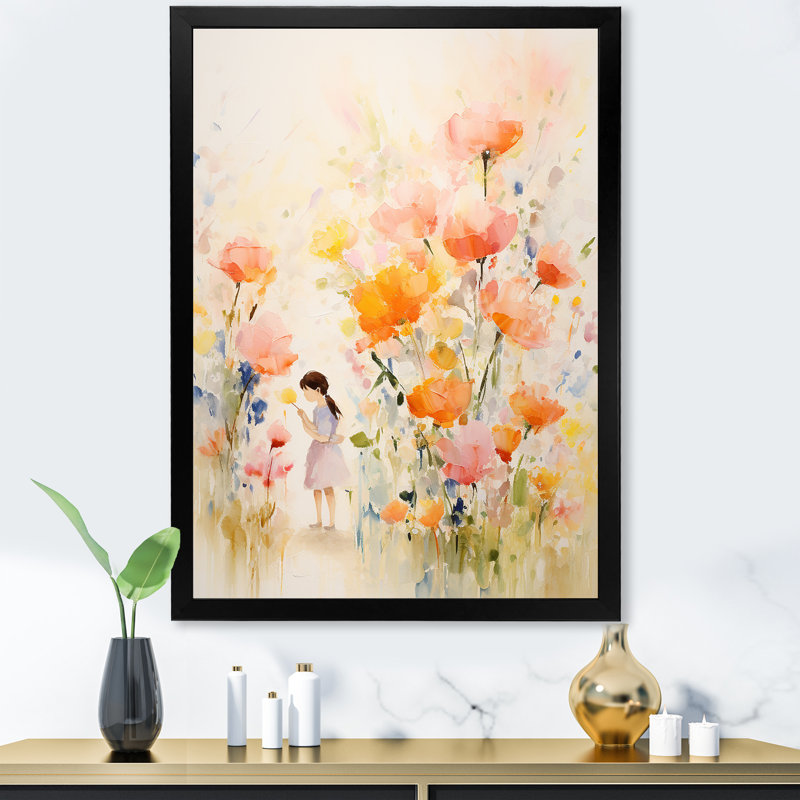 Whimsical Kids Floral Haven I - Art mural pour enfants, Cadre photo noir, H 44 po x l 34 po x P 1,5 po