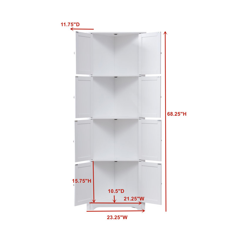 Armoire de rangement de coin à 4 niveaux 68 po avec 8 portes Arunya, Blanc