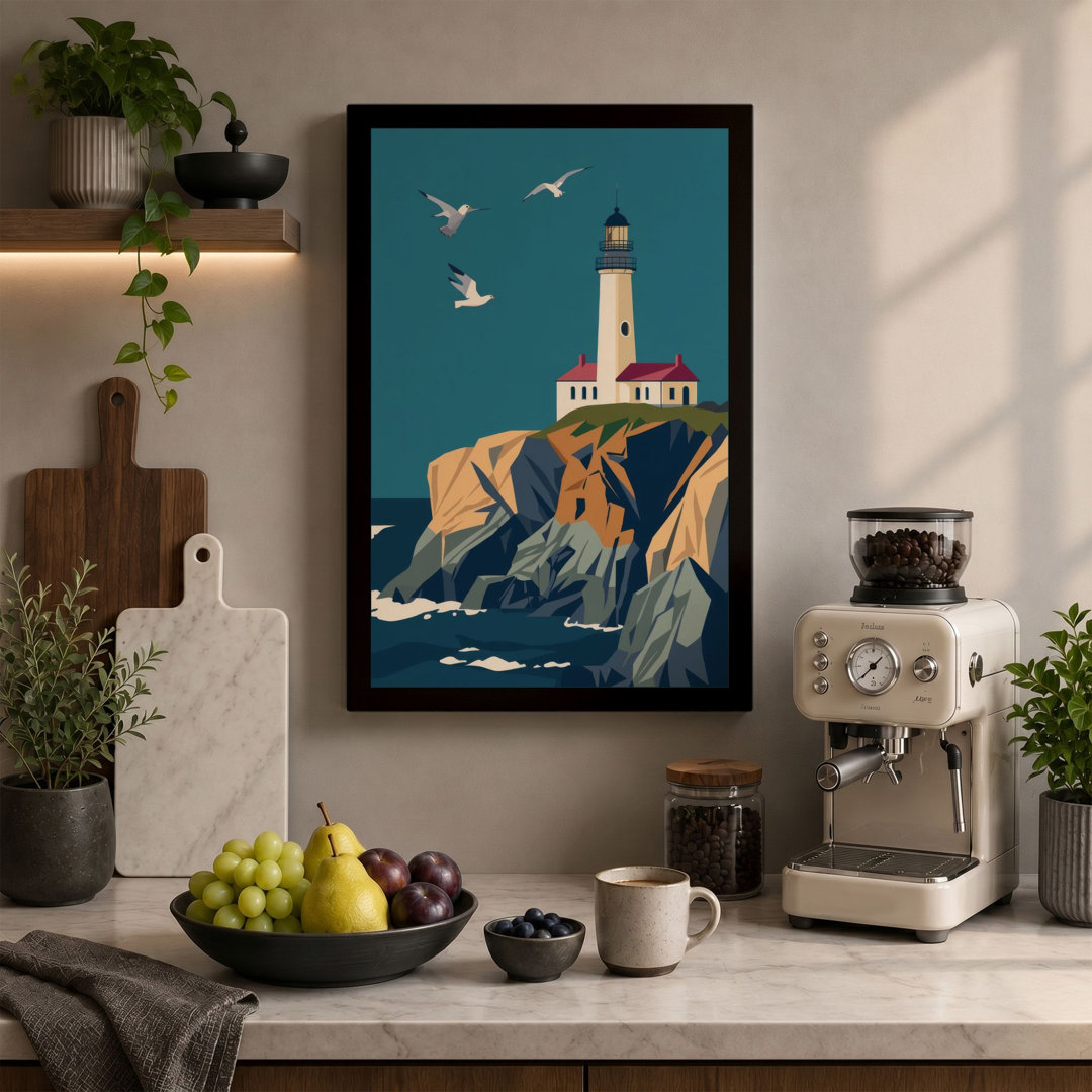 Lighthouse at Rocky Shore Coastal - Wrapped Canvas