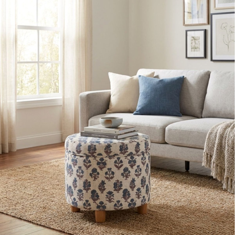 Repose-pieds rond avec rangement, Blue Floral