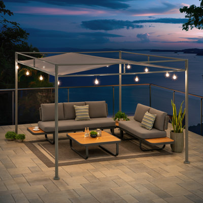 Sunjoy 10' x 10' Outdoor Pergola, Darkeford Metal Pergola with Sling Fabric Sun Shade Canopy for Outdoor Patio, Garden, Yard, Deck, Entertaining