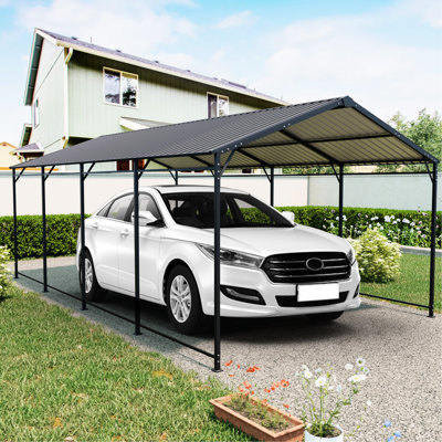 12*21 Ft, Metal Carport, Galvanized Roof, Multiple Vehicles, Safe Installation, Flat Surfaces, Gray Finish Ft Carport With Powder - Coated Frame, Heavy Duty For Different Color Nice Look