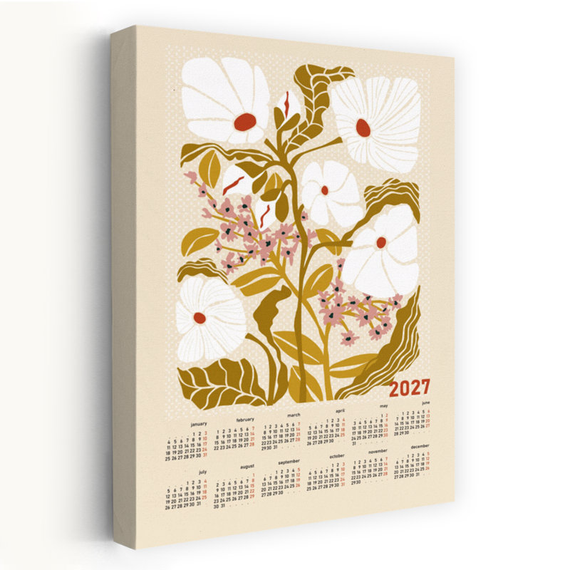 2027 Floral Calendar Abstract Modern Organic Flower Nature Wall Art Print 1 Piece Wrapped Canvas Wall Art