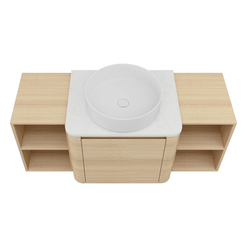 Meuble-lavabo moderne peu encombrant avec lavabo en céramique, finition chêne élégant