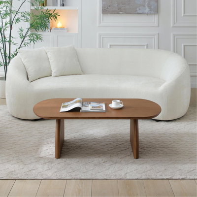 Table basse ovale de 47,24 po avec placage en bois massif, table de centre moderne, table d'appoint décorative pour salon, petit espace, bureau, facile à assembler